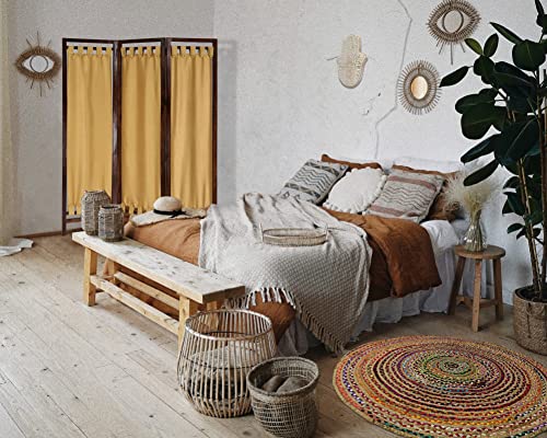 4 Panel Folding Wood Room Divider, Antique Brown, 72 x 80 L396608
