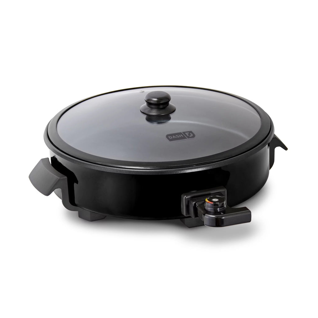 Dash Family Size Electric Skillet with 14 inch Nonstick Surface + Recipe Book for Pizza Burgers, Cookies, Fajitas, Breakfast & More, 20 Cup Capacity, 2.5 Inch Deep, 1400-Watt - Black