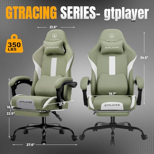Gaming Chair Ergonomic Office Chair with Foot Rest, Breathable Fabric Computer Chair with Headrest and Lumbar Support V504535