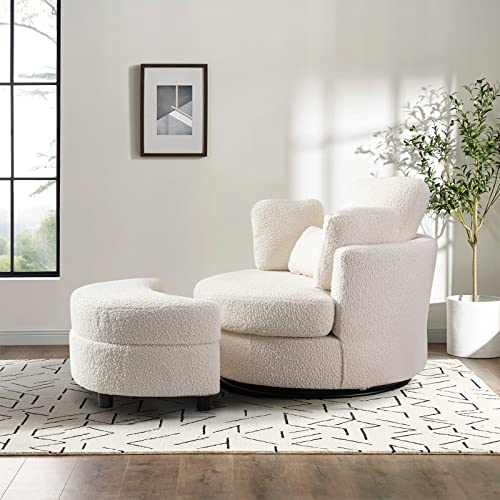 Swivel Barrel Chair with Ottoman for Living Room Bedroom, White W553228
