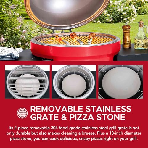 Charcoal Kamado Grill with Pizza Stone and Wheels Q84418