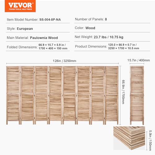 Wood Room Divider, 4 Panel Folding Privacy Screen, 66.9 Inches Tall, Indoor Wooden Partition A907