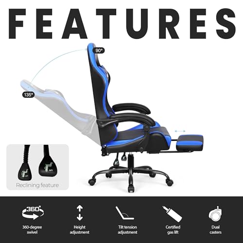 Gaming Chair with Footrest Lumbar Support High Back Recliner Ergonomic Leather Q8605