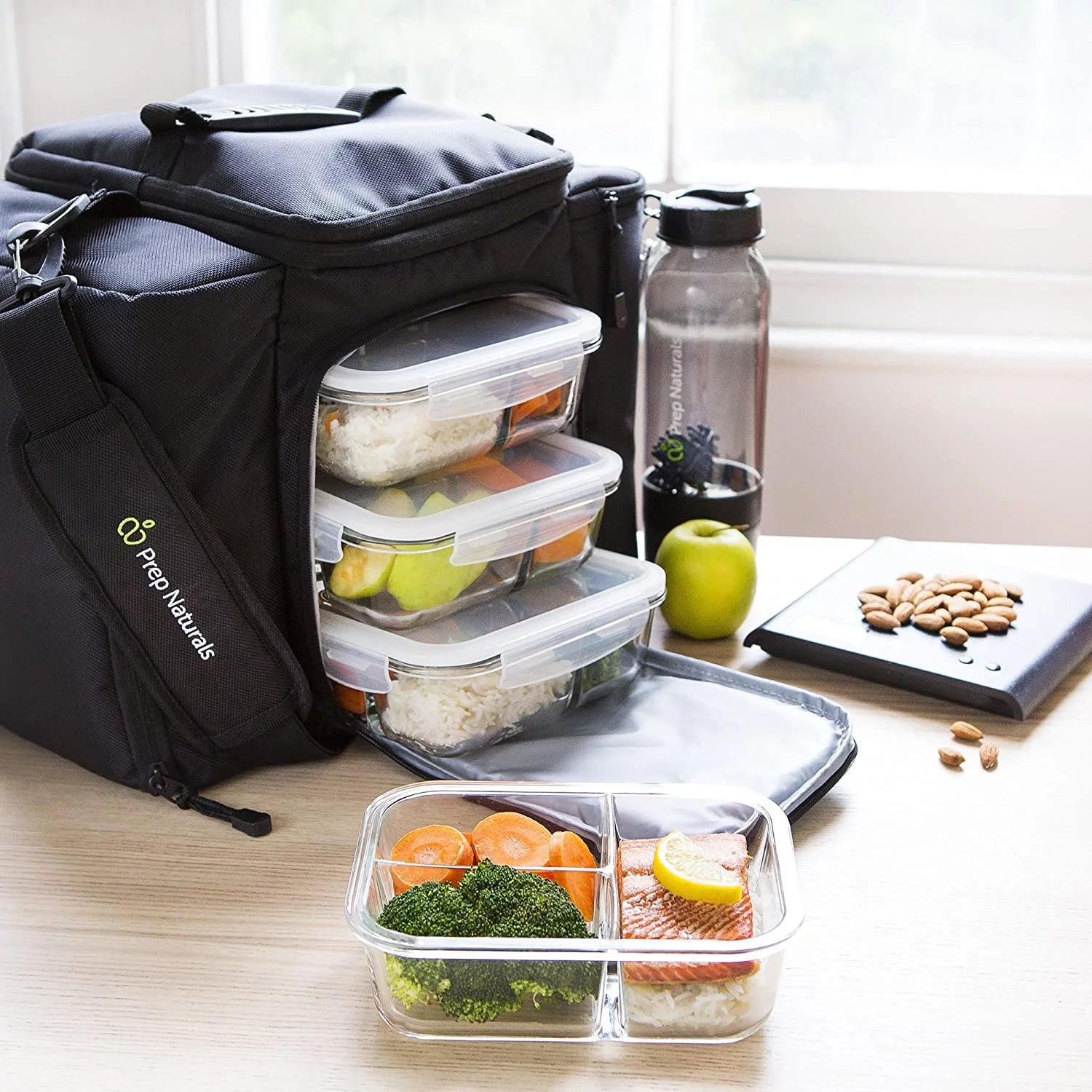 Glass Food Storage Containers, 5 Pack with 3 Compartments Q4636