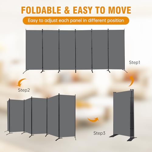 Room Divider Screen 3 Panel Folding Partition with Metal Frame, Grey M4968