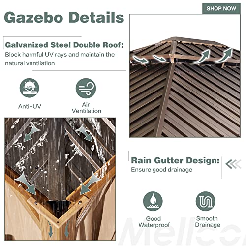 12x16 ft Hardtop Gazebo with Galvanized Steel Roof, Curtains and Netting V821