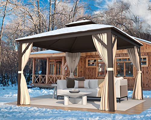 12x16 ft Hardtop Gazebo with Galvanized Steel Roof, Curtains and Netting V821
