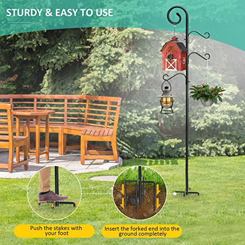 76 Inch Shepherd Hooks for Outdoor, Bird Feeder Poles with 4 Hooks, Garden Hanging Plant Stand N168