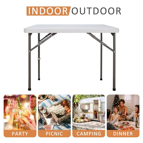 Portable 4 Foot Plastic Folding Table, Indoor Outdoor Heavy Duty, White R80992