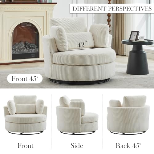 Oversized Swivel Barrel Chair with Ottoman, Chenille, Beige X252712