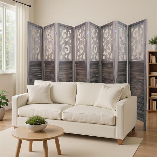 6 Panel Wooden Room Divider with Shelves B102027