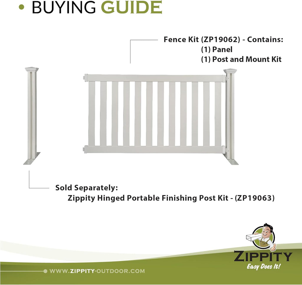 5.5' x 3' Hinged Portable Vinyl Fence Kit with 36" x 72" No-Dig White Picket Fence Panel L933507