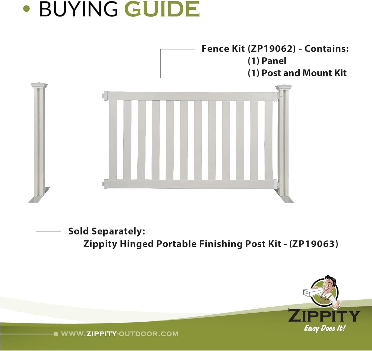 5.5' x 3' Hinged Portable Vinyl Fence Kit with 36" x 72" No-Dig White Picket Fence Panel L933507