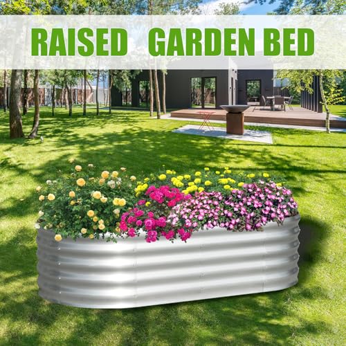 Galvanized Raised Garden Bed, 4x2x1ft Oval Metal Planter Box for Outdoor Vegetables T107625
