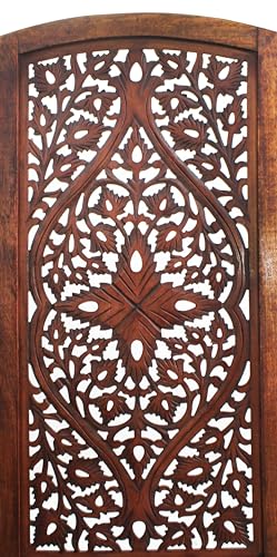 4 Panel Folding Wood Room Divider, Antique Brown, 72 x 80 L396608