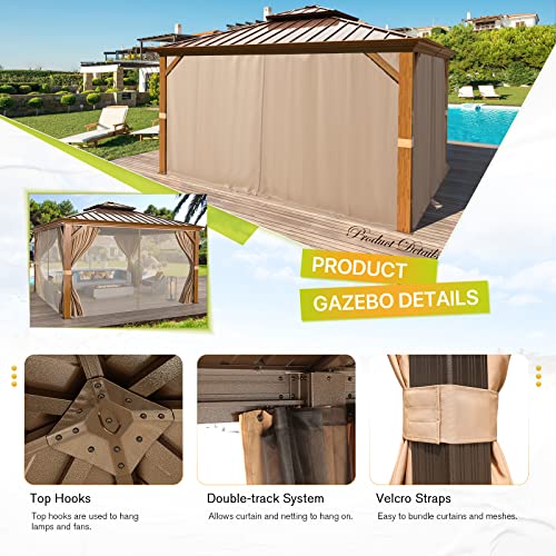12x16 ft Hardtop Gazebo with Galvanized Steel Roof, Curtains and Netting V821