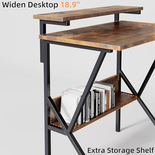 Small Desk with Adjustable Monitor Stand for Small Spaces, Grey D8453