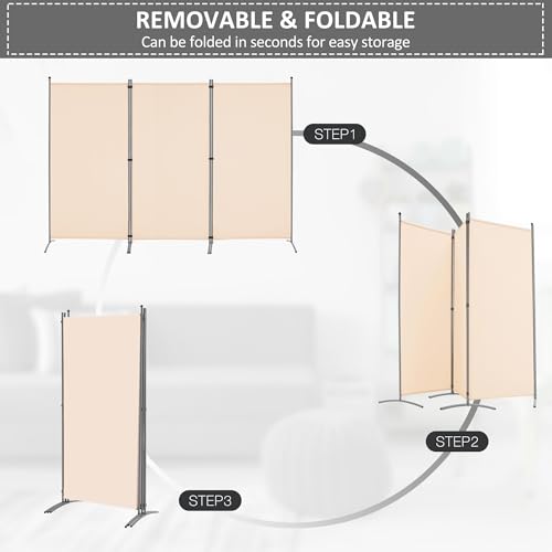 3 Panel Room Divider Folding Partition Privacy Screen, Freestanding Fabric Panel, 102" W x 71" H, Black V153