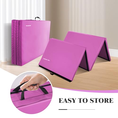 Folding Exercise Gymnastics Mat, 4x8x2 Inch, High-Density Anti-Tear, Portable with Carrying Handles J951