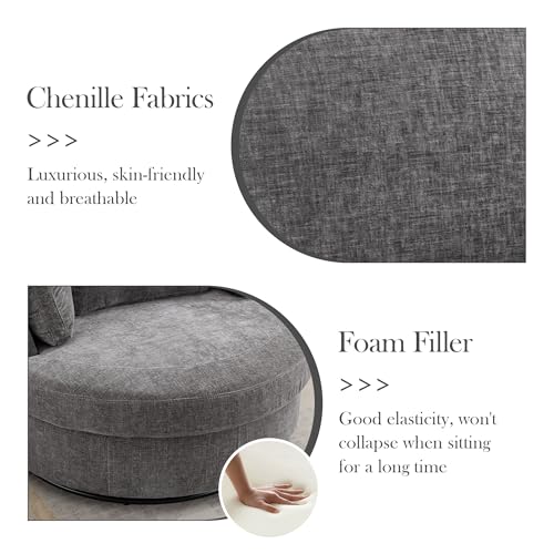 Oversized Swivel Barrel Chair with Ottoman, Chenille, Beige X252712