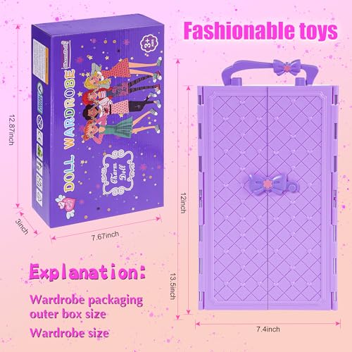 105 Pcs Doll Wardrobe Playset with Doll, Clothes, Shoes and Hangers N690