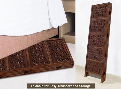 4 Panel Folding Wood Room Divider, Antique Brown, 72 x 80 L396608
