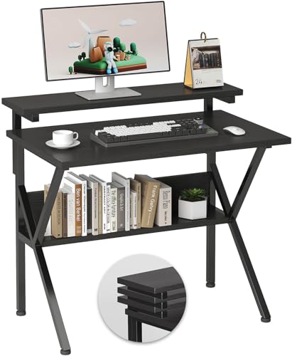 Small Desk with Adjustable Monitor Stand for Small Spaces, Grey D8453