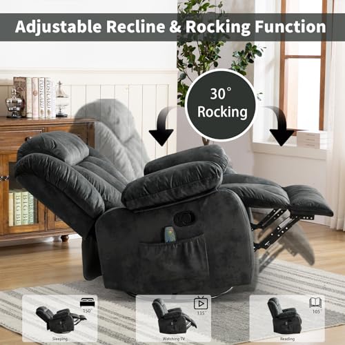 Massage Swivel Rocker Recliner Chair with Heat and Vibration, 360 Degree Swivel Manual Recliners, Grey Y4896