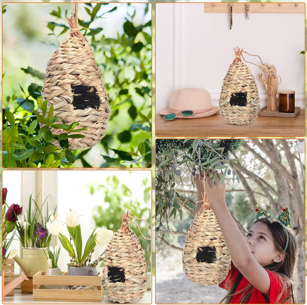 Hummingbird Nest Houses for Outside Hanging, Hand Woven Natural Fiber, 8 Pack X9654
