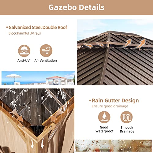 12x16 ft Hardtop Gazebo with Galvanized Steel Roof, Curtains and Netting V821