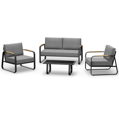 4-Piece Outdoor Patio Set with Sofa and Tempered Glass Table F97509