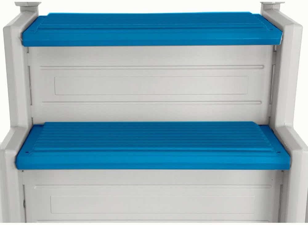 Above Ground Swimming Pool Step & Ladder, Heavy Duty, White Frame with Blue and Gray Steps, Deck Height Up to 60 Inches V291