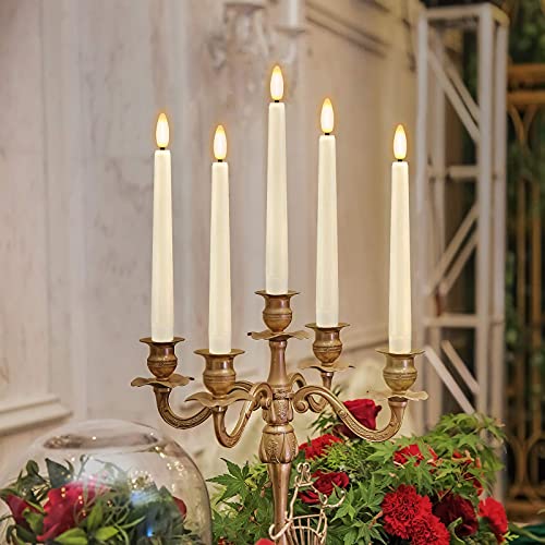 Flameless Taper Candles with Remote, Timer, and Gold Candlesticks I87215