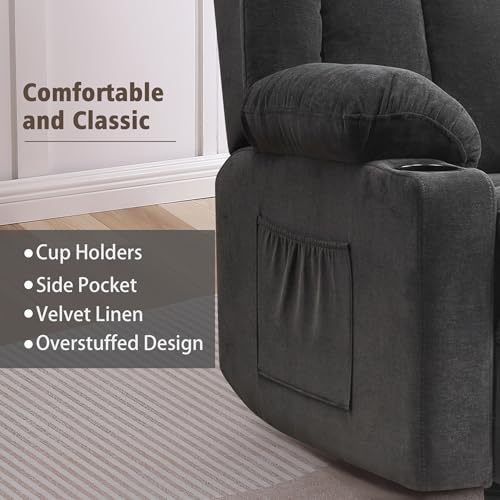 Swivel Recliner Chair for Adults with Massage and Heat, Fabric, Lime Gray B7507
