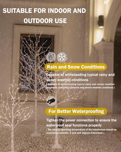 Lighted Birch Tree Set 4ft, 6ft and 8ft with Warm White LED Lights for Holiday Decor Z480