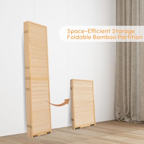 Bamboo Room Divider Folding Privacy Screen, 4 Panel, Beige T32841