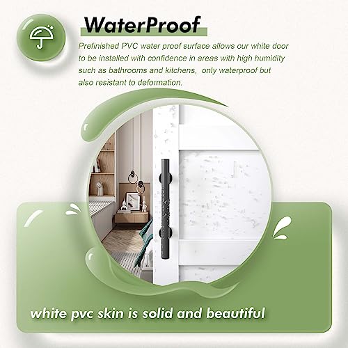 White Barn Door with Sliding Hardware Kit, 7FT, 5-Panel K864232