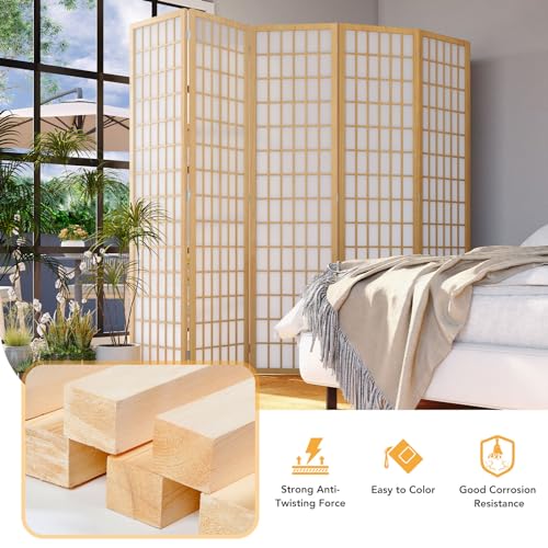6 Panel Folding Shoji Screen Room Divider, 5.9 Ft, Natural J6469