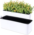NiHome 2-Pack Self Watering Planters Rectangular 2-Layer Window Herb Planter Box for Indoor Plants Garden Balcony, Window Sill Planters with Water Gauge Indicator