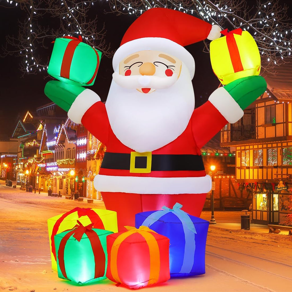 6 ft Christmas Santa Inflatables Outdoor Decorations with Present Boxes and Built-in LEDs H171