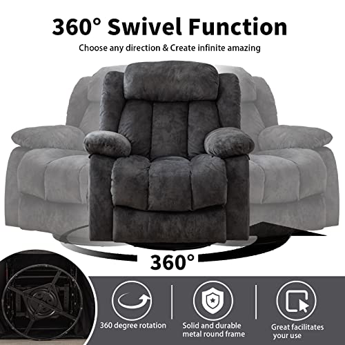 Massage Swivel Rocker Recliner Chair with Heat and Vibration, 360 Degree Swivel Manual Recliners, Grey Y4896