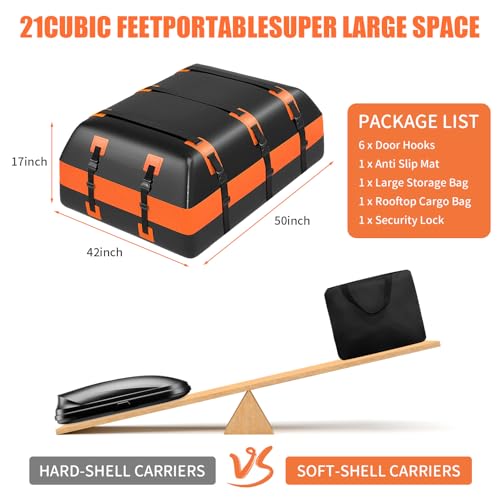 Car Rooftop Cargo Carrier Bag, Waterproof Heavy Duty 840D, with Anti-Slip Mat and Storage Bag P4777