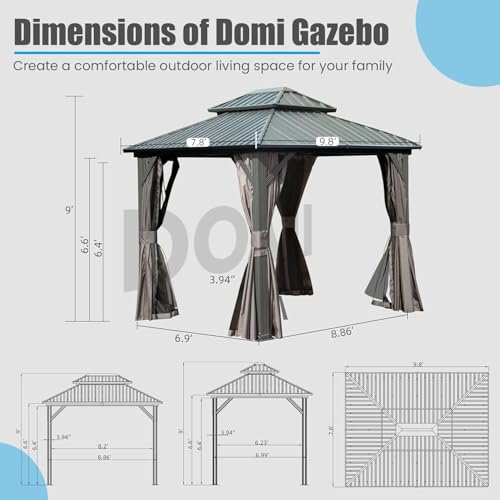 10 x 10 ft Hardtop Gazebo with Netting and Curtains, Galvanized Steel Roof for Patio and Garden X50618