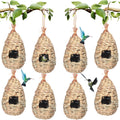 8 Pack 9.45 x 4.33 Inch Hummingbird Nest Houses for Outside Hanging, Hand Woven Humming Bird Nesting Outdoor Small Grass Natural Fiber Bird Hut Roosting Pocket for Finch Canary Chickadee, Garden Gifts