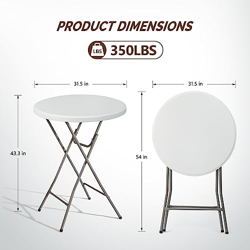Folding Round Bar Table, HDPE Top with Gray Metal Finish, Black F15045