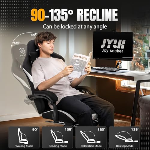Gaming Chair Ergonomic Office Chair with Foot Rest, Breathable Fabric Computer Chair with Headrest and Lumbar Support V504535