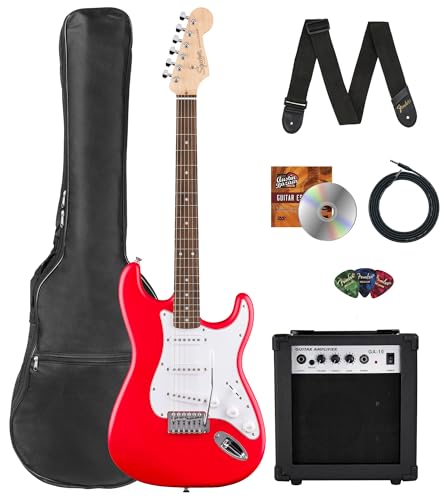 Stratocaster Electric Guitar Bundle with Amplifier, Gig Bag, Strap, Cable, Picks, and DVD S5583