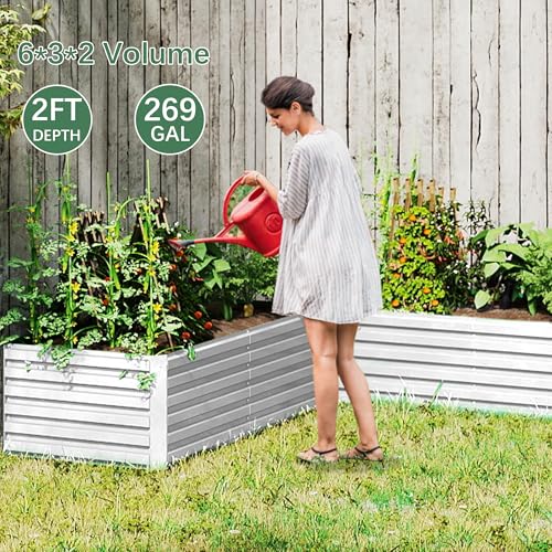 Galvanized Raised Garden Bed 8x4x2ft, Large Metal Planter Box for Vegetables, Flowers, Herbs J9369