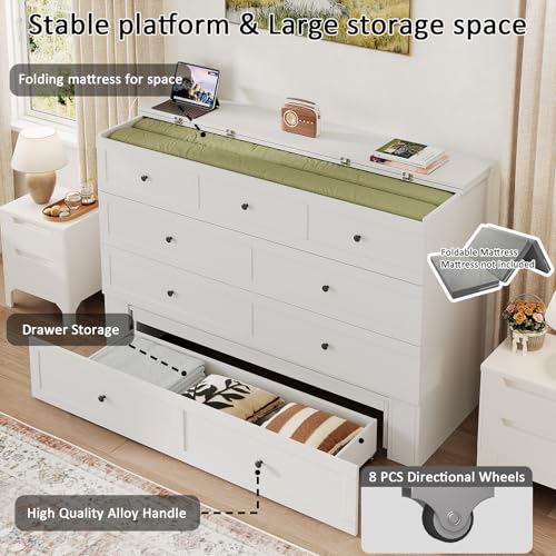 Murphy Bed with Storage and Charging Station, Foldable Panel, for Guest Bedroom, Living Room, Office V324