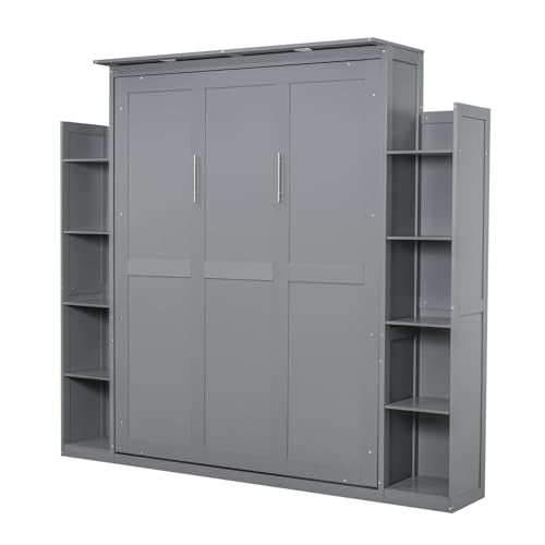 Queen Size Murphy Bed with Cabinet and LED Lights P178570